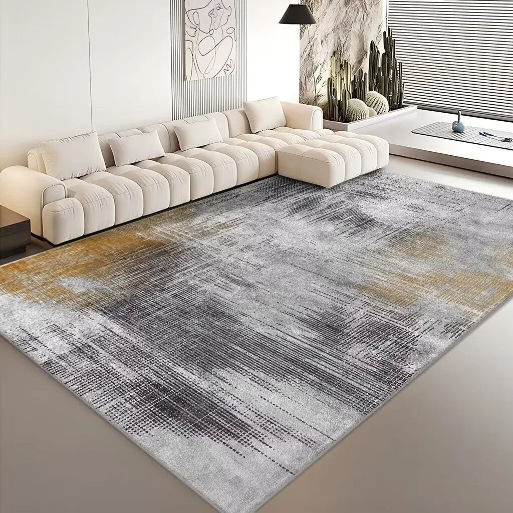 Modern Abstract Grey Plush Washable Area Rug