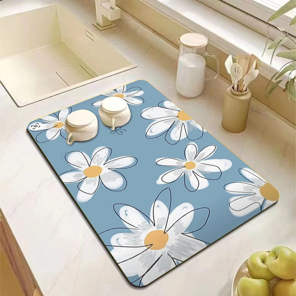 Modern Floral Kitchen Drying Mat