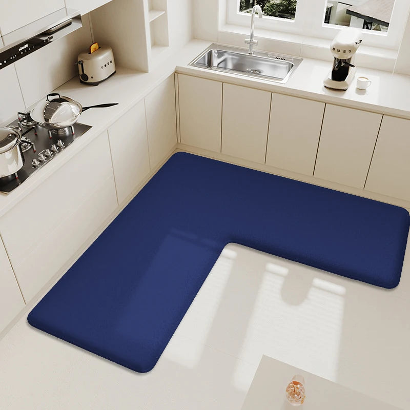 Thickened L-Shaped Kitchen Floor Mat Flannel Absorbent Oil-Resistant Non-Slip Soft Carpet
