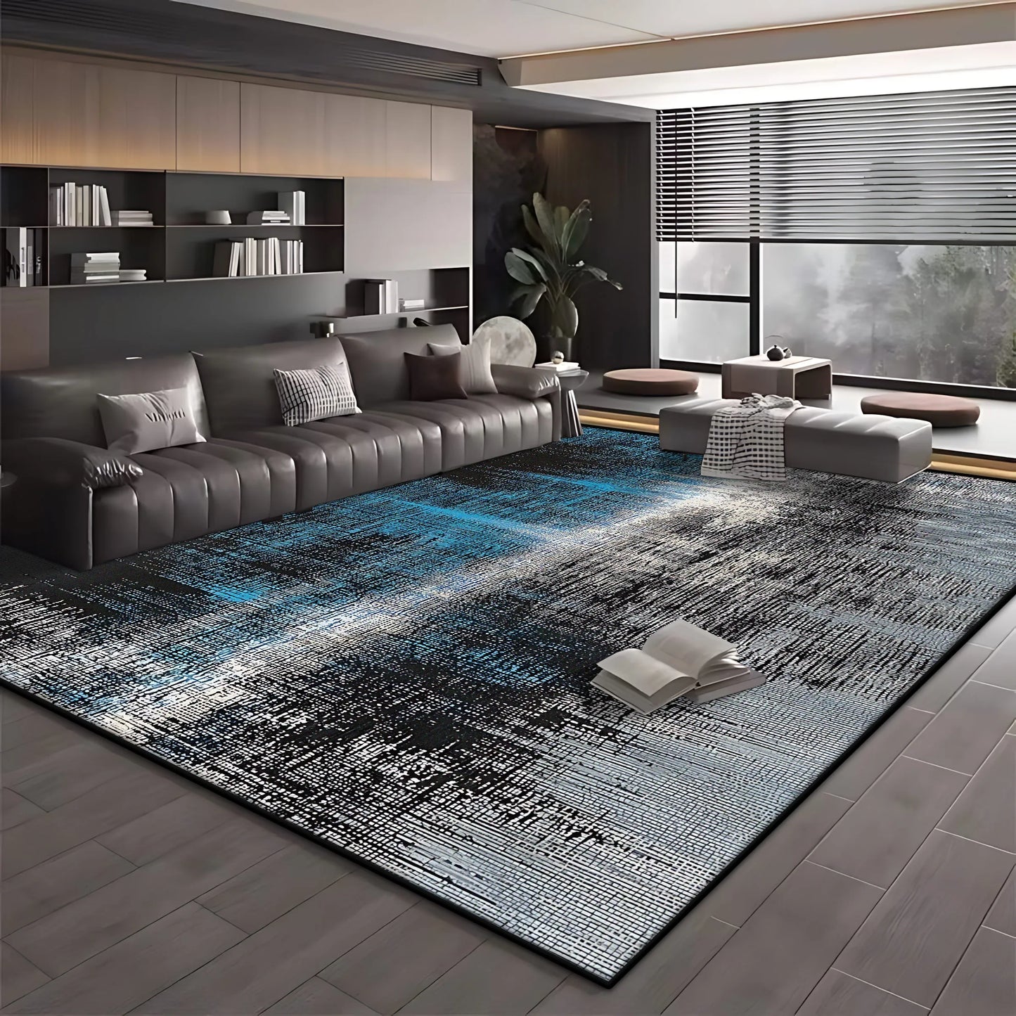 Modern Simple Blue Black Non-Slip Washable Area Rug