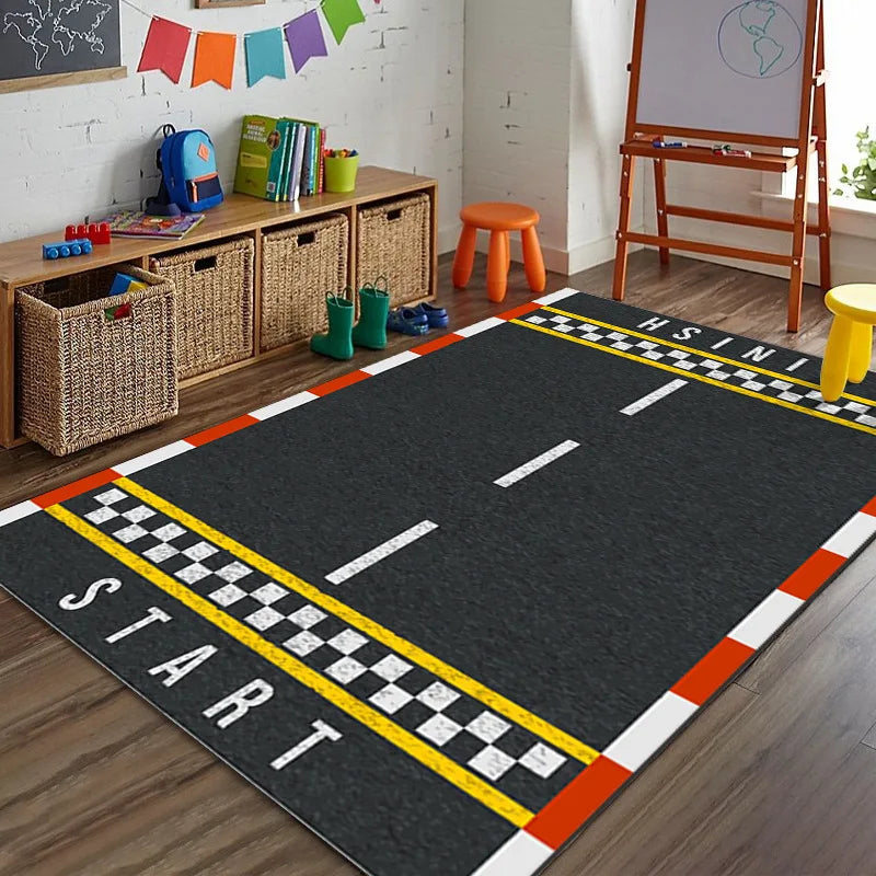 Sports Theme Racing Track Basketball Court Soccer Field Kids Play Mat Non-Slip Floor Carpet Bedroom Home Decoration Rug