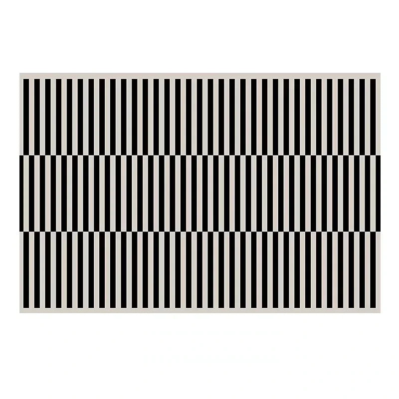 Classic Black & White Striped Plush Area Rug