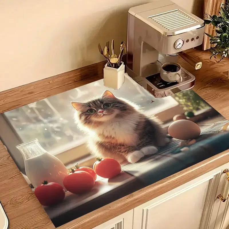 Cat print absorbent coffee draining mat
