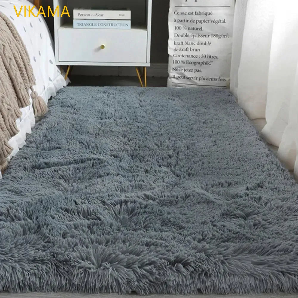 VIKAMA Silk Wool Plush Carpet Solid Color Soft High-Grade Bedroom Living Room Bed Blanket Coffee Table Mat Home Decor