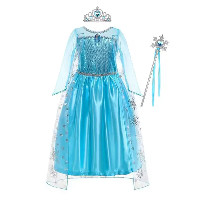 Disney Frozen Elsa Snow Queen Cape Costume Dress For Girls