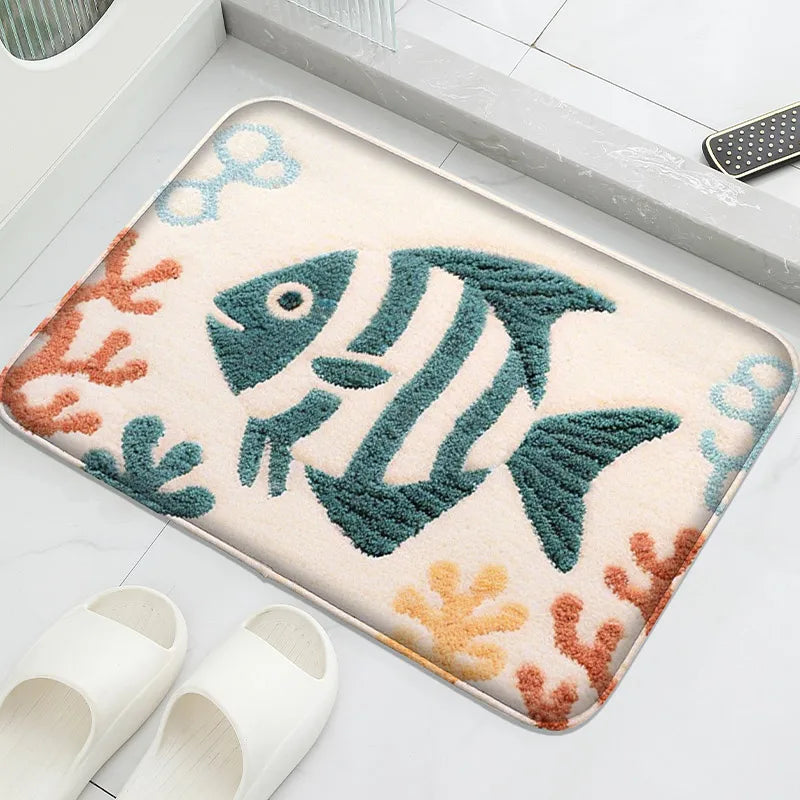 Flannel Absorbent Floor Mat Soft Non-Slip Modern Bathroom Washbasin Shower Room Carpet Home Decor
