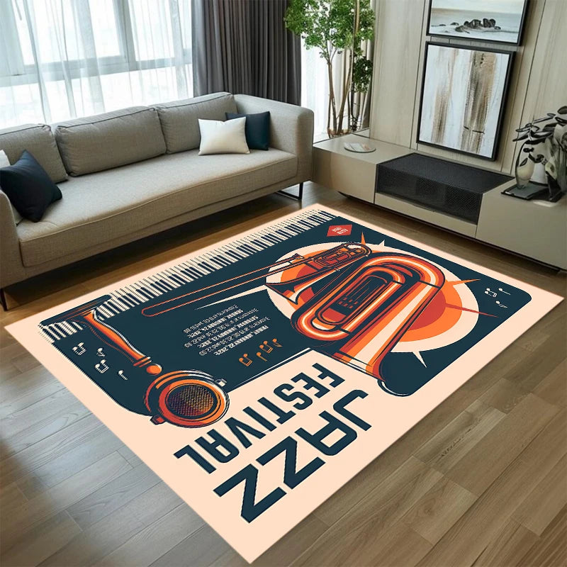 Vintage Rock Guitar Music Area Rug