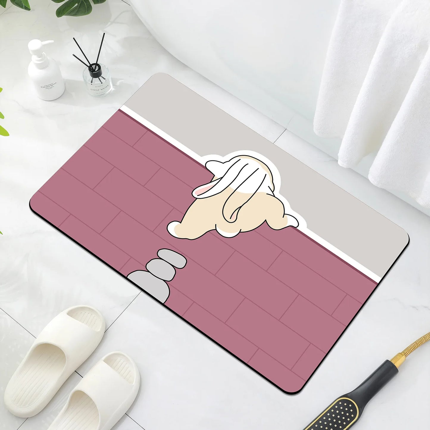 Cartoon Diatomaceous Mud Bathroom Mat Soft Absorbent Non-Slip Floor Rug Toilet Sink Bedroom Carpet Home Decor
