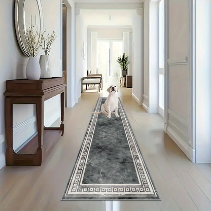 Black & gray marble runner rug for hallway kitchen living room decor