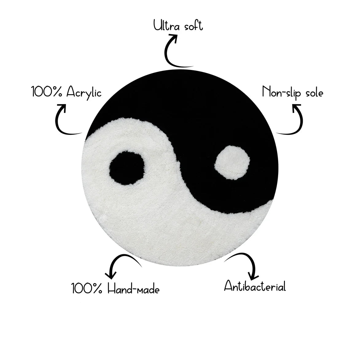LAKEA Yin Yang Fluffy Round Black White Rug