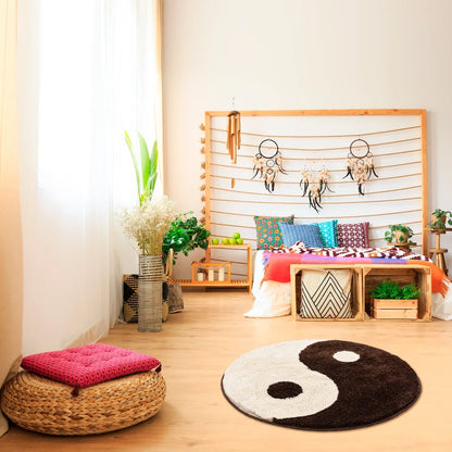 LAKEA Yin Yang Fluffy Round Black White Rug