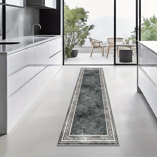 Black & gray marble runner rug for hallway kitchen living room decor