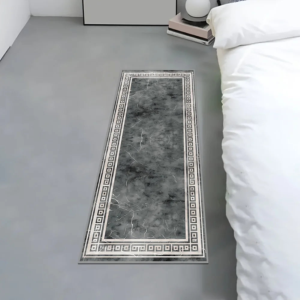 Black & gray marble runner rug for hallway kitchen living room decor