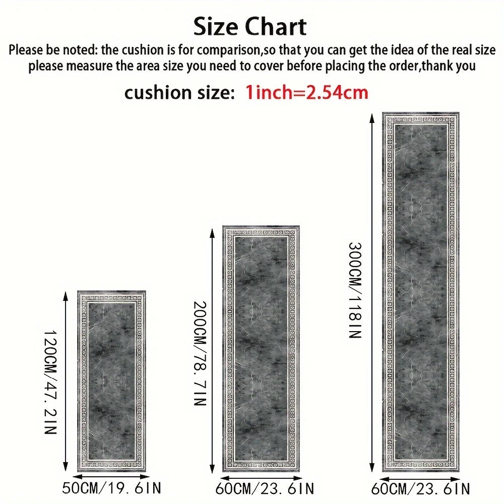 Black & gray marble runner rug for hallway kitchen living room decor