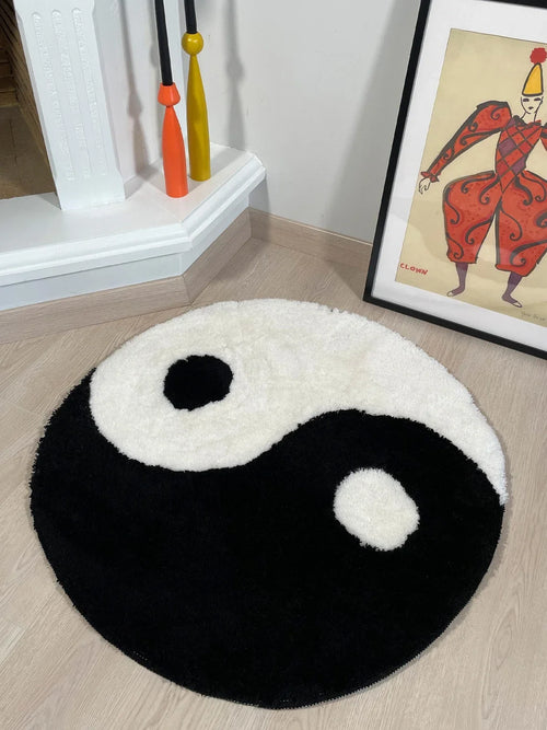 LAKEA Yin Yang Fluffy Round Black White Rug