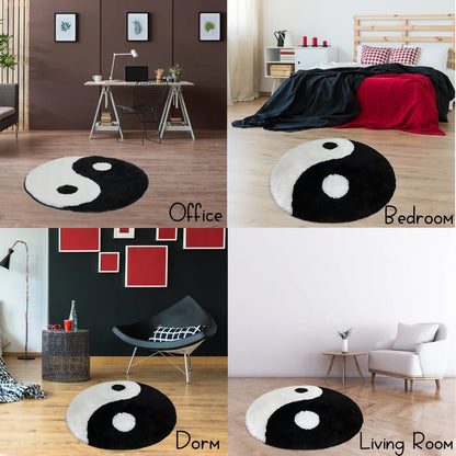 LAKEA Yin Yang Fluffy Round Black White Rug