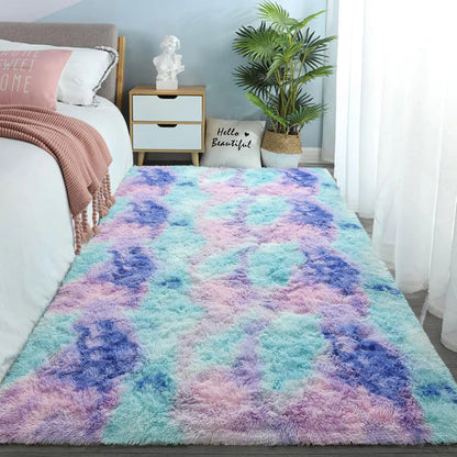VIKAMA Tie-Dye Plush Carpet Soft Fluffy Non-Slip Kids Room Crawling Mat
