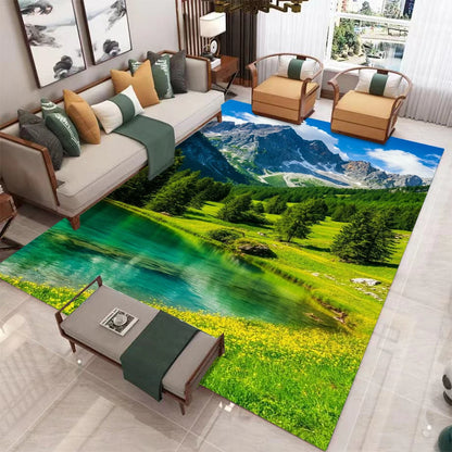 3D Santorini mountain landscape area rug