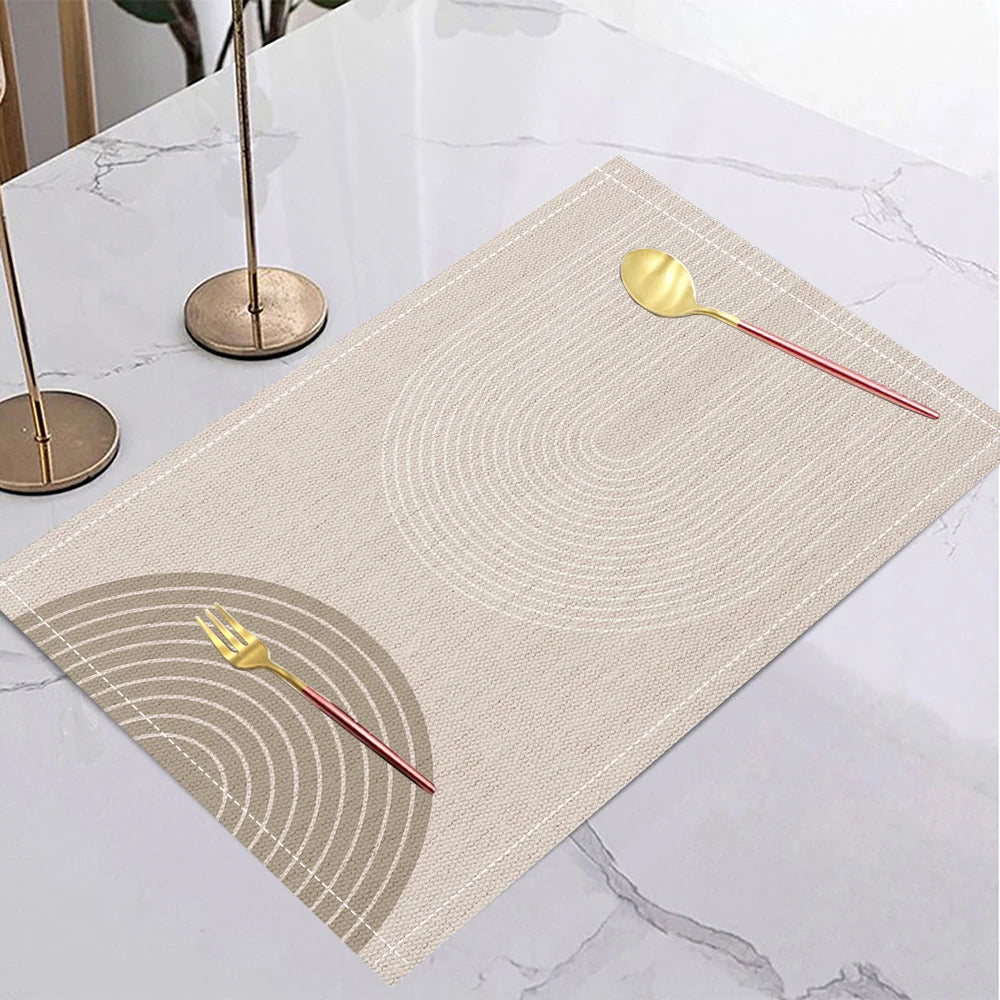 Geometric gold leaf linen placemats set