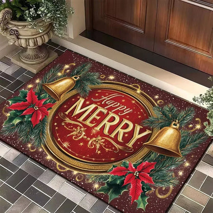 Red Merry Christmas Carpet Bathroom Mat Anti-Slip Retro Absorbent Door Mat New Year Party Home Decoration Rug