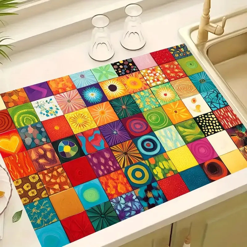 Retro Boho Absorbent Kitchen Drying Mat