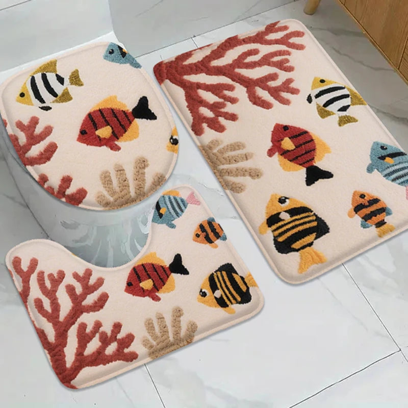 Ocean World Pattern Bathroom Non slip Mat Door Floor Mat Shower Room Carpet Bathtub Absorbent Foot Mat Decorative Mat