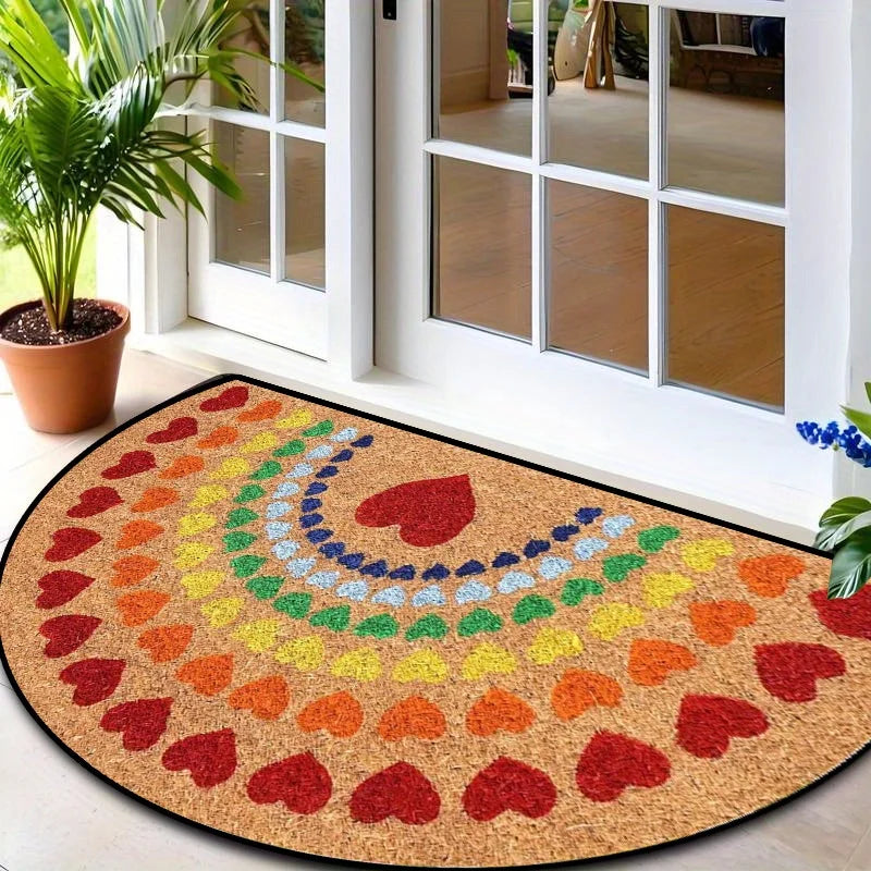 VIKAMA Rainbow Heart Half-Round Doormat
