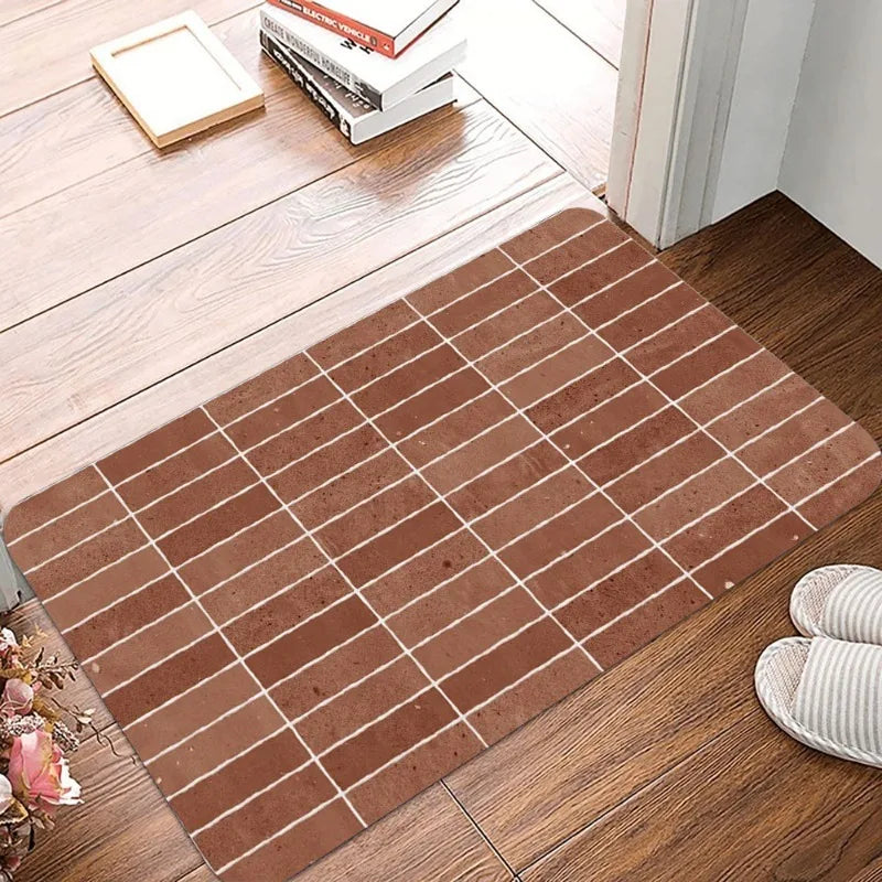 Stone tile print waterproof non-slip floor mat
