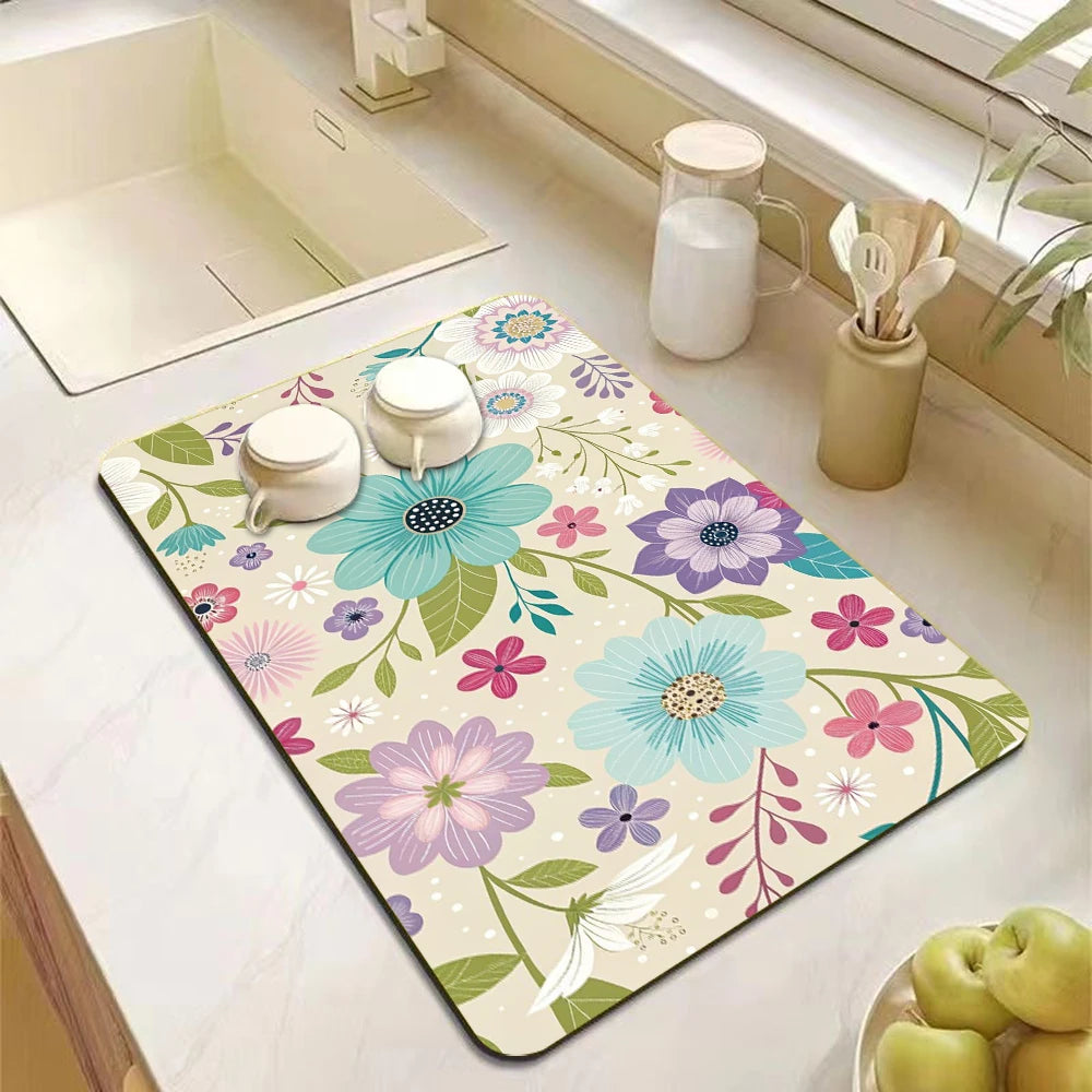 Modern Floral Kitchen Drying Mat
