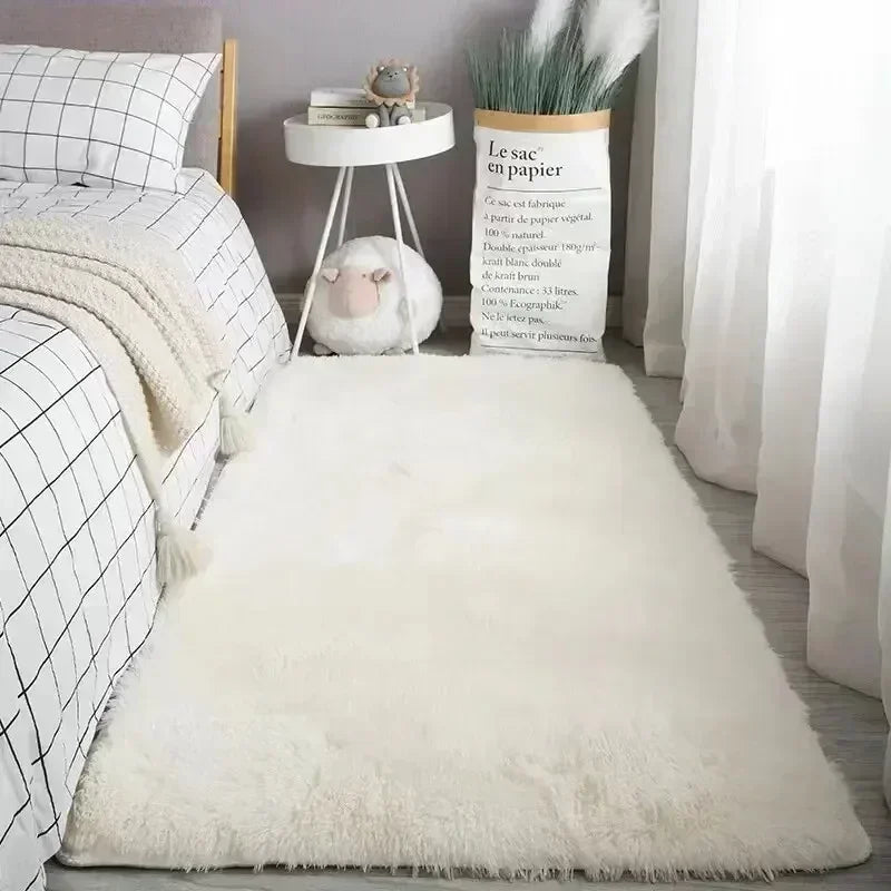 Fluffy Cream White Sheepskin Rug Soft Faux Fur Carpet Bedroom Living Room Floor Mat