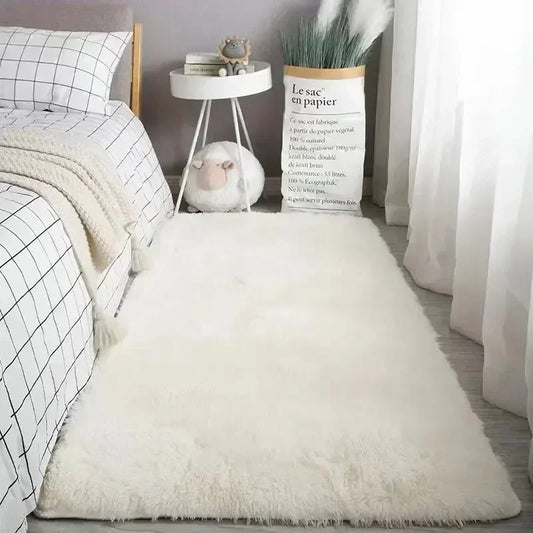 Fluffy Cream White Sheepskin Rug Soft Faux Fur Carpet Bedroom Living Room Floor Mat