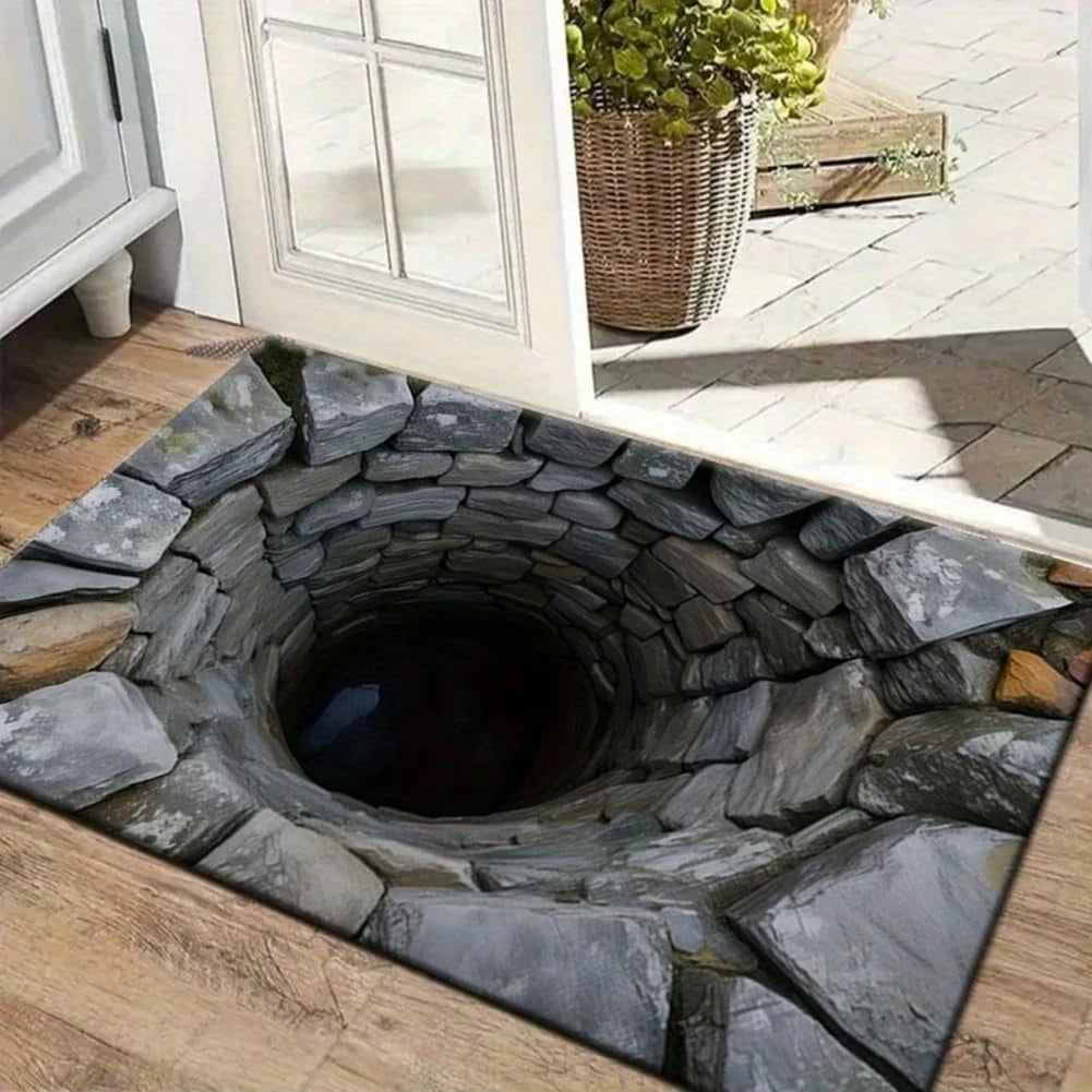 3D Stone Hole Illusion Doormat