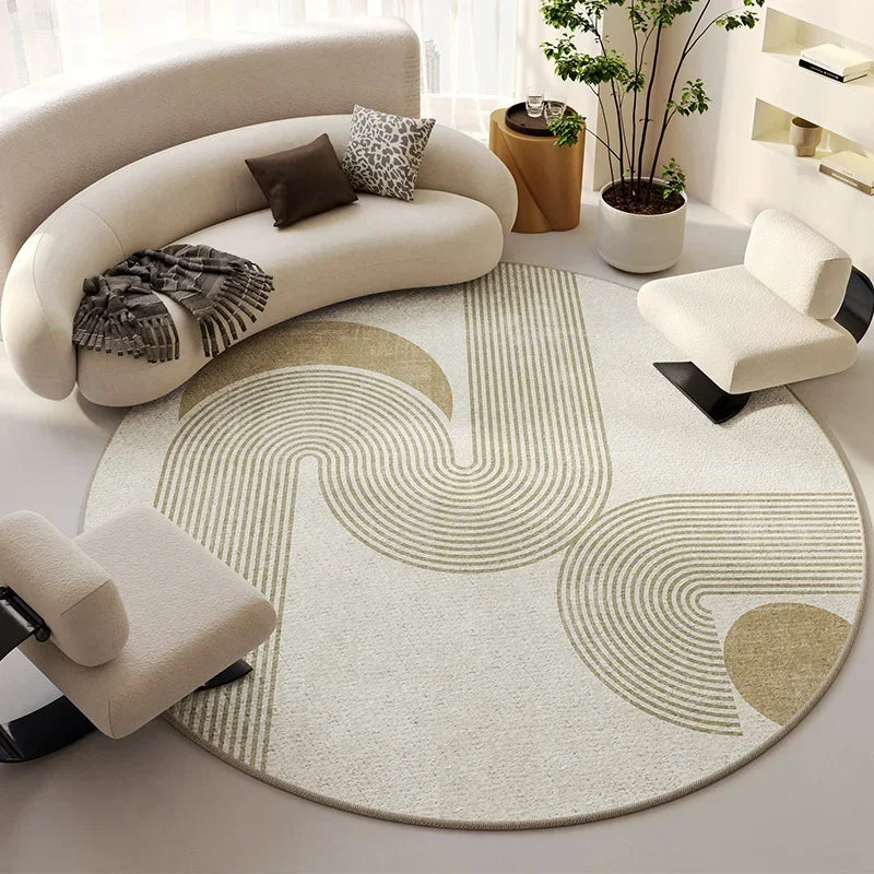 Beige Round Light Luxury Non-Slip Large Area Rug