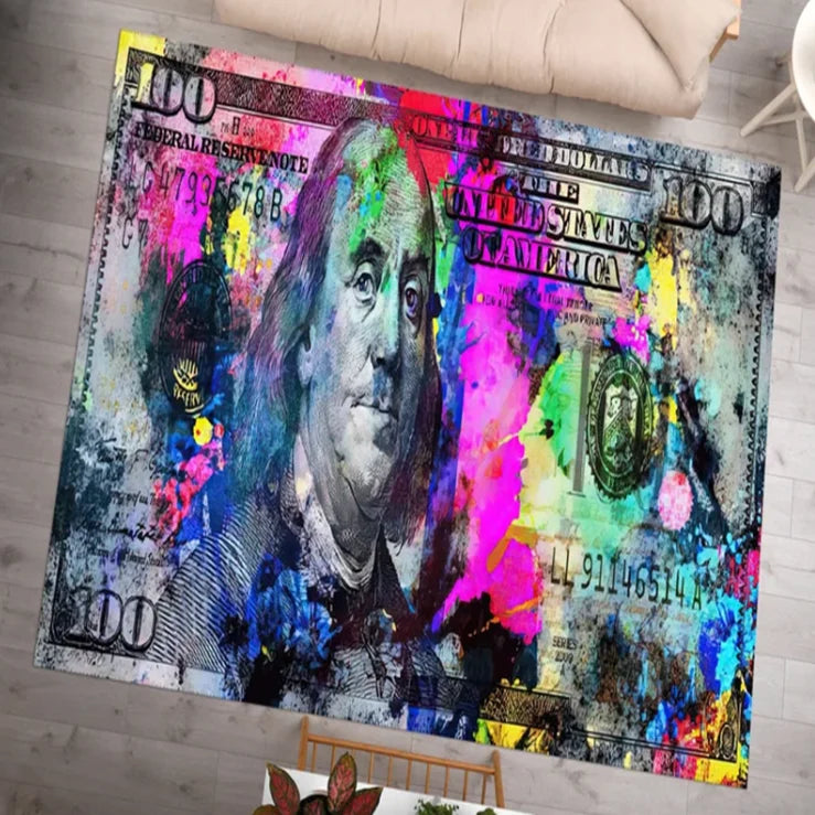 100 Dollar Bill Area Rug Ben Franklin Dollar Bill Money Rug Unique US Currency Design Carpet Home Decor