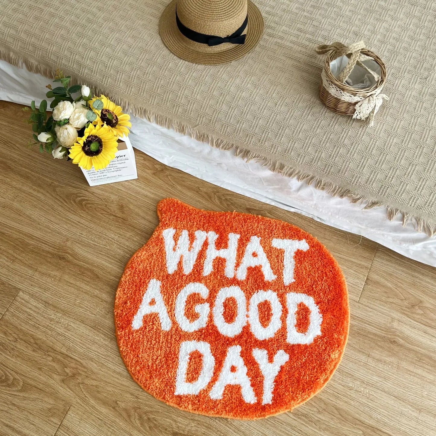WHAT A GOOD DAY Quote Tufted Non-Slip Rug