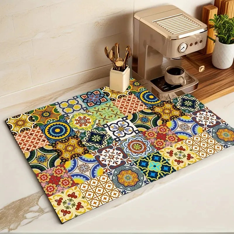Retro Boho Absorbent Kitchen Drying Mat