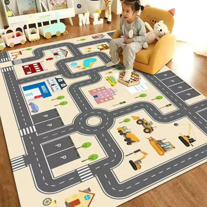 VIAKAMA Cartoon Traffic Car Track Play Mat Kids Kindergarten Educational Baby Room Game Carpet Home Decor