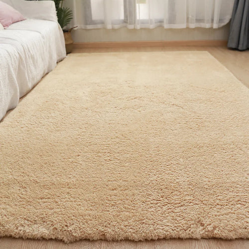 Beige Fluffy Bedroom Area Rug