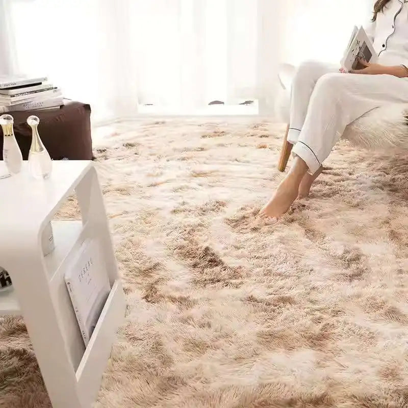 Soft fluffy tie-dye gradient bedroom rug for girls bedside decor