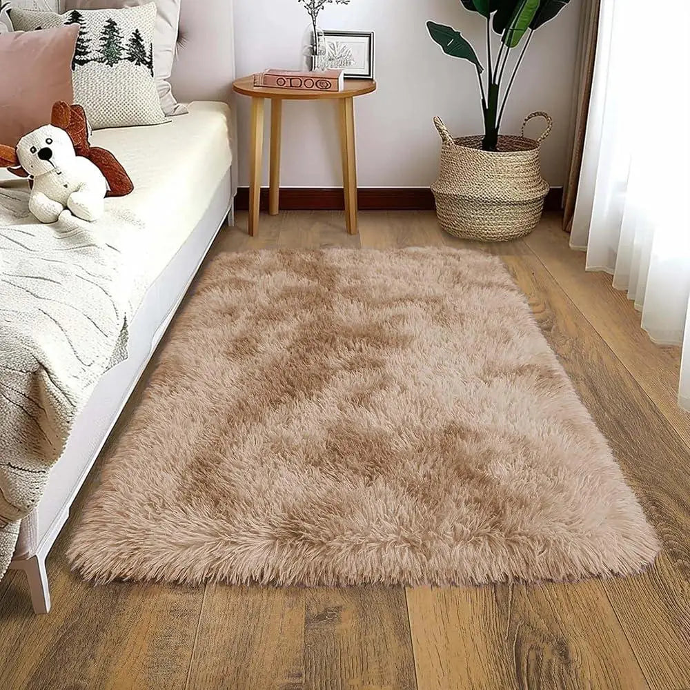 VIKAMA Small Black Plush Area Rug Soft Kids Bedroom Bedside Entrance Mat