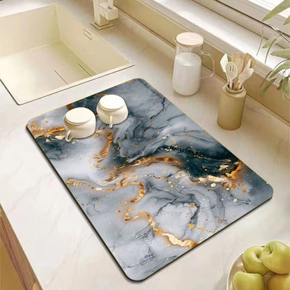 Marble Print Absorbent Kitchen Drying Mat