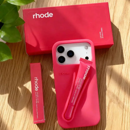 Rhode Lip Gloss iPhone Case – Silicone Makeup Phone Cover with Lipstick Holder