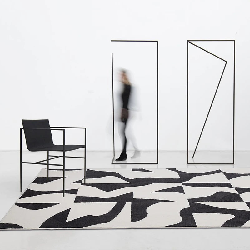 Modern Luxury Black & White Plush Washable Area Rug