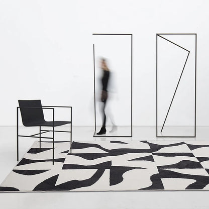 Modern Luxury Black & White Plush Washable Area Rug