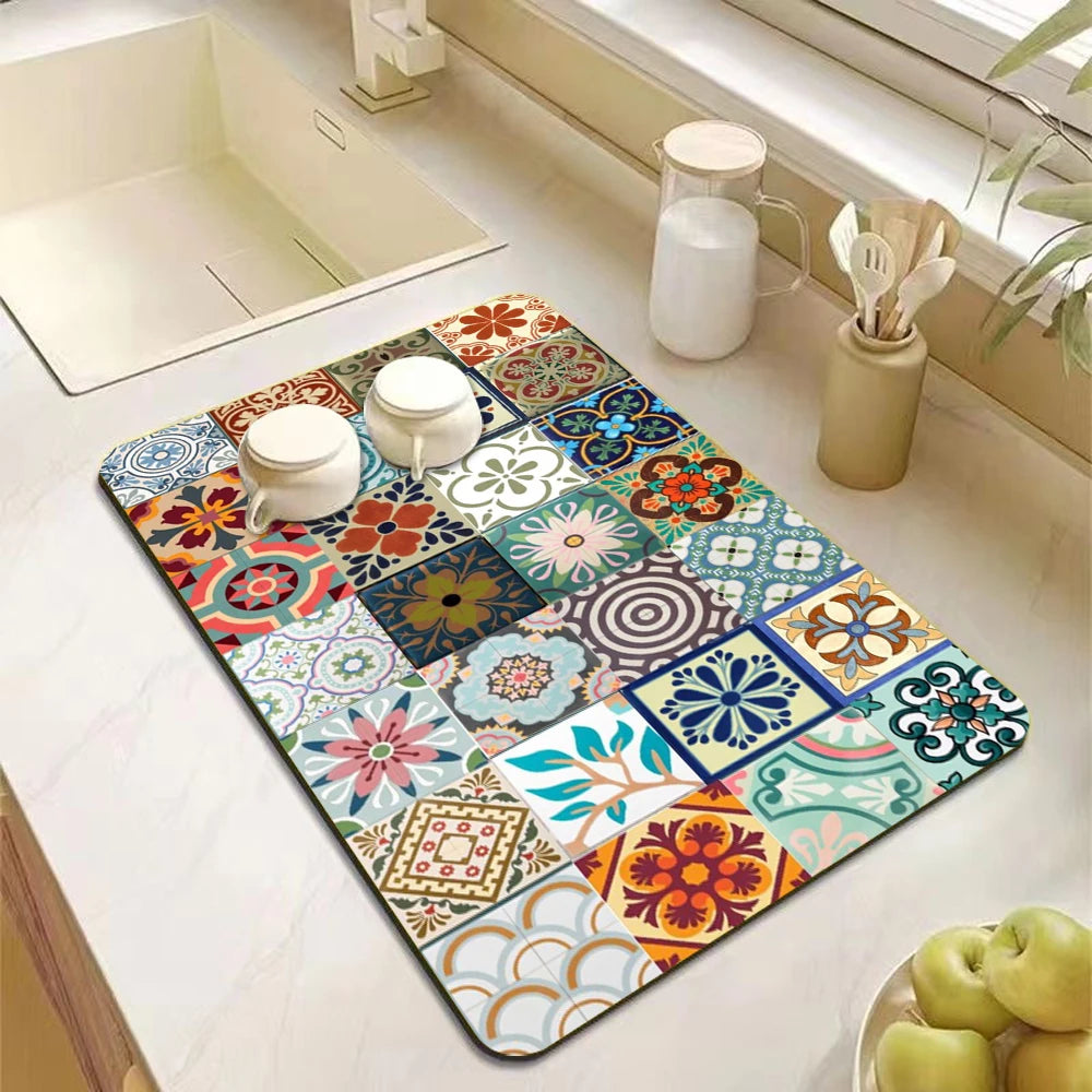 Mandala Absorbent Kitchen Counter Mat