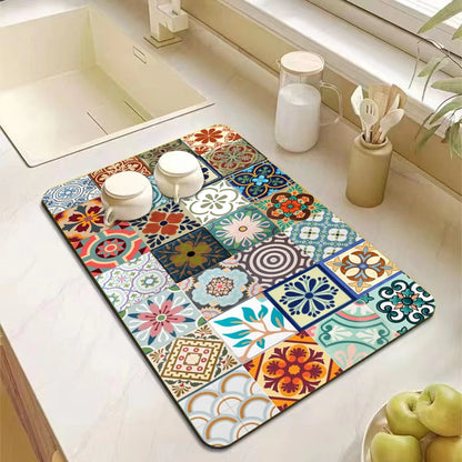 Mandala Absorbent Kitchen Counter Mat