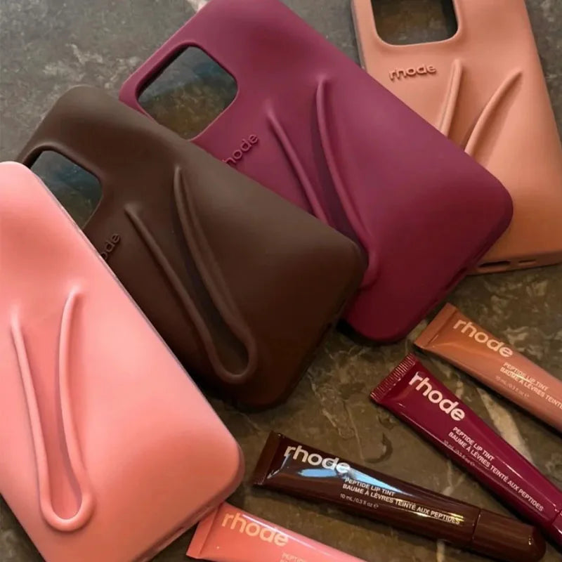 Rhode Lip Gloss iPhone Case – Silicone Makeup Phone Cover with Lipstick Holder
