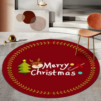 VIKAMA Christmas Tree Round Rug Non-Slip Holiday Decor Mat