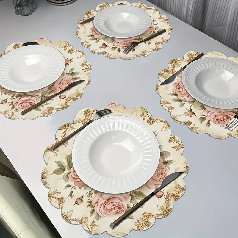 VIKAMA Vintage Pink Rose Placemat Set
