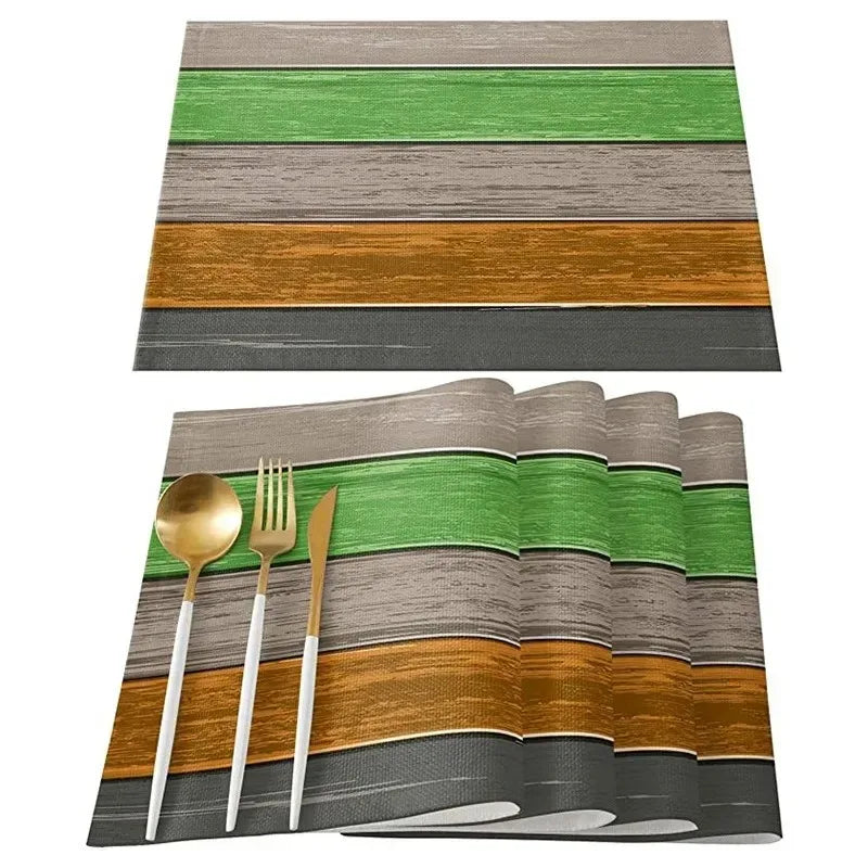4/6/8pcs Vintage Wood Grain Placemat Set
